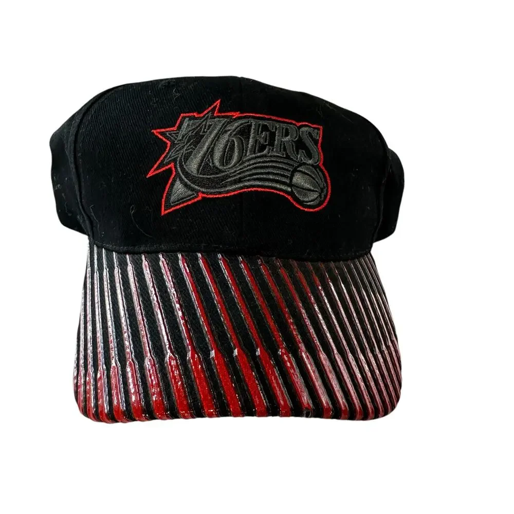 Vintage Philadelphia 76ers Black Red Baseball Cap Adjustable OS Basketball